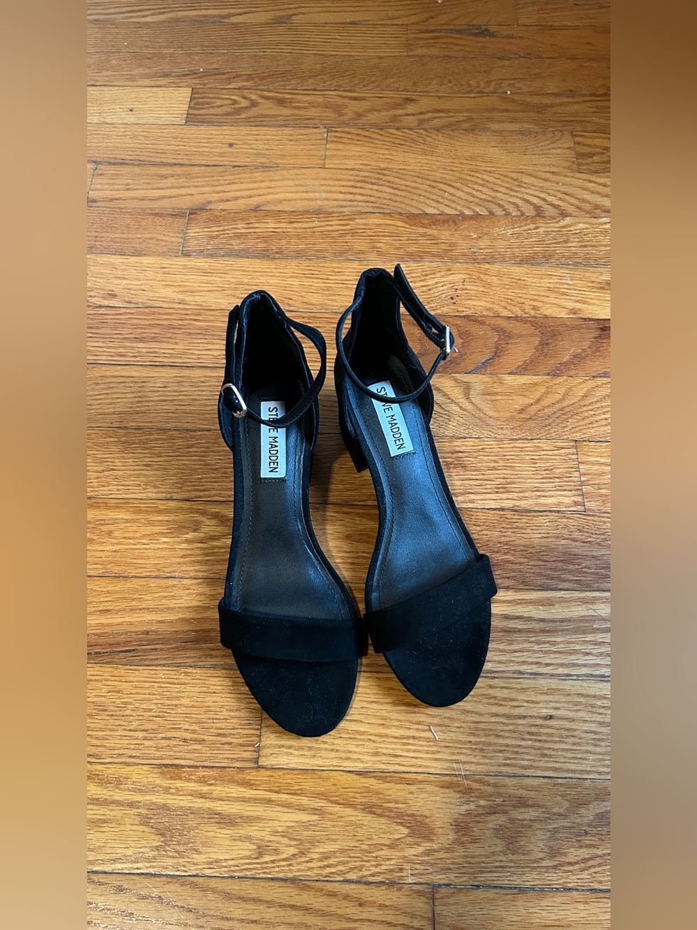 Steve Madden Irenee Black Leather Ankle Strap Block Heel Sandals Size 7M